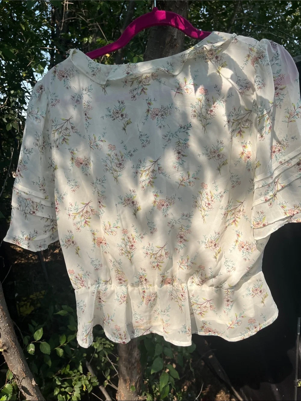 ASTR Cream Floral Wrap Blouse with Ruffle Detail